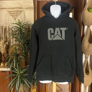 CAT Heavy Hoodie Sweatshirt Black L Workwear Logo Pullover Utility Caterpillar